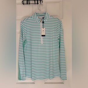 Cabana Life Mint Green & White Striped Half-Zip Top